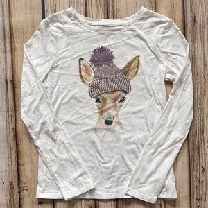 GAP White Long Sleeve Tee with Purple Hat Deer